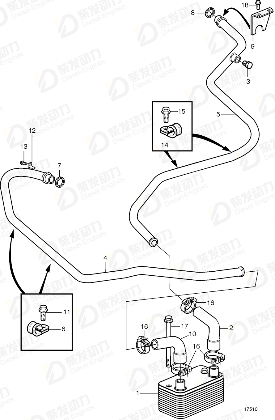 VOLVO Coolant pipe 3827593 Drawing